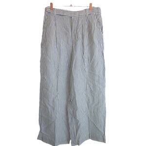 NWT Madewell The Harlow Wide-Leg Pant in 100% Linen Bluestone Striped Pants 12